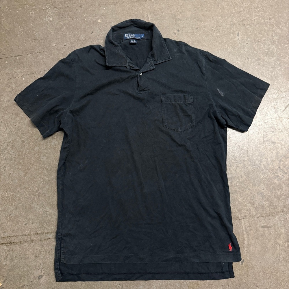 Polo Ralph Lauren Mens Large Black 100% Pima Cotton Pocket Polo Shirt Red Pony